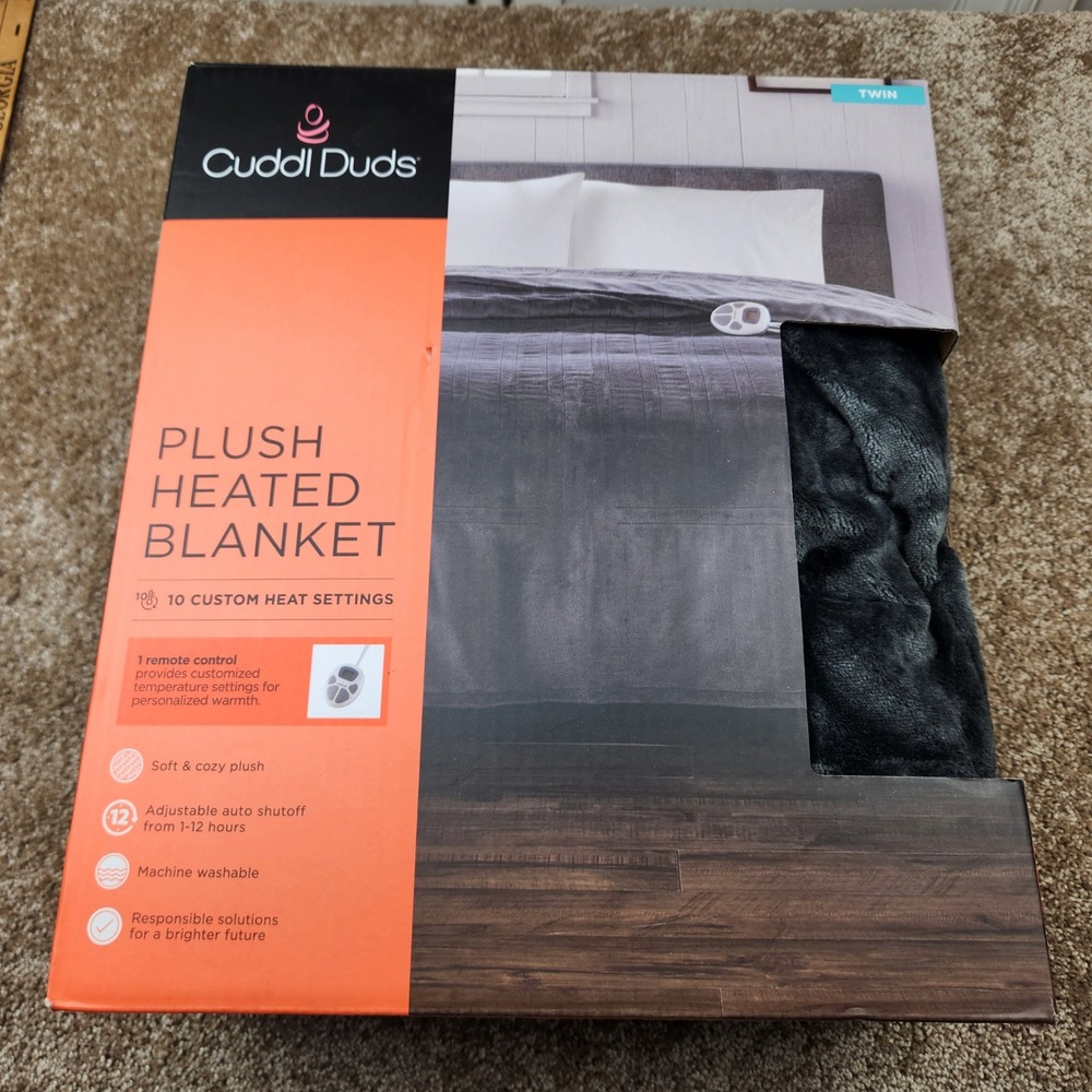 Cuddl Duds Plush Heated Blanket Twin Glacier Gray 10 Heat Settings Open Box